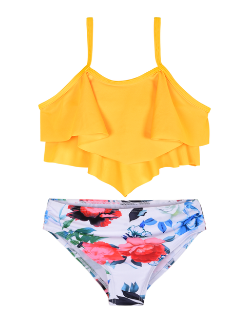 Lovskoo Cute Swimsuits for Girls 2 Piece Swimsuit Parent-Child Ruffles  Ladies Split High Waist Top Tie Swimwear Bikini Set Hot Pink 