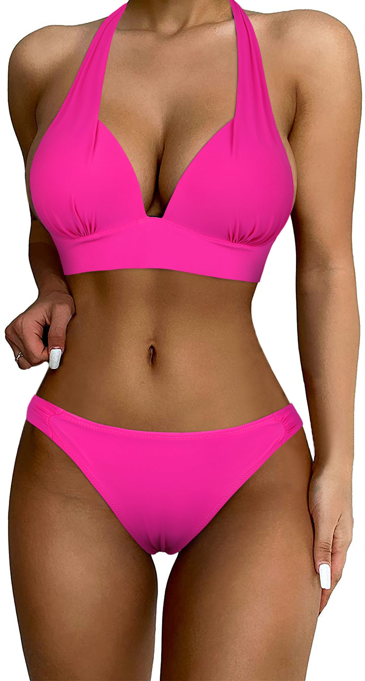 Hilor Women's Two Piece Swimsuits Sexy Triangle Bikini Set Halter Push Up Bathing Suits