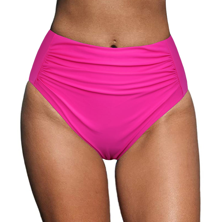 Hilor Women's Ruched High Waisted Bikini Bottom Retro Swim Shorts Tummy Control Bathing Suit Bottom Sexy Cheeky Swim Briefs