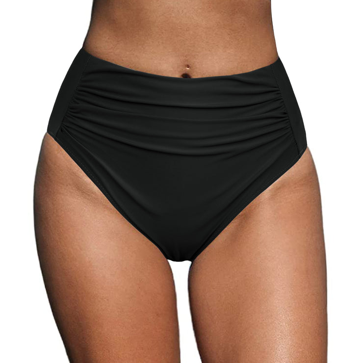 Hilor Women's Ruched High Waisted Bikini Bottom Retro Swim Shorts Tumm
