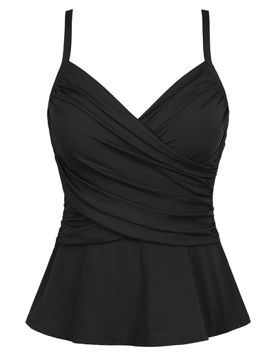 Hilor Women's Wrap Tankini Tops Tummy Control Swimwear Ruched Surplice Swimsuits V Neck Swim Tops