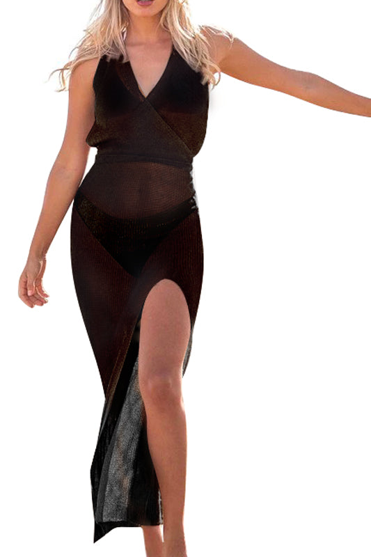 Hilor Women's Long Swimsuit Coverup Sexy Wrap V Neck Bikini Bathing Suit Cover Ups Side Split Beach Maxi Dress