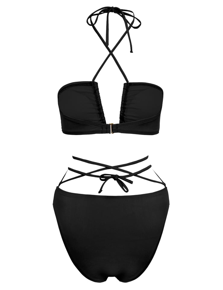 Hilor Women's Criss Cross Bikini Swimsuit Sexy Halter Swimwear Strappy High Cut Two Piece Bathing Suits