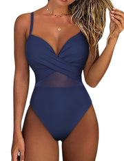 Hilor Underwire One Piece Swimsuits for Women Sexy Cutout Mesh Criss Cross Push Up Bathing Suits