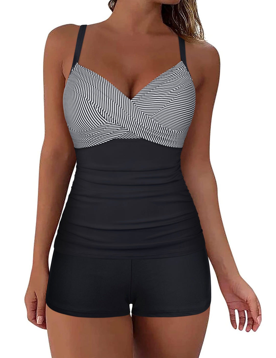 Hilor Women's Underwire Tankini Top – Tummy Control Swimwear, Blue - View #6