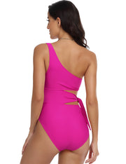 Hilor Women's One Shoulder Swimsuit Sexy Cutout Swimwear Cute Tie Side One Piece Bathing Suits