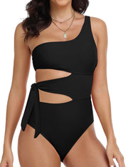 Hilor Women's One Shoulder Swimsuit Sexy Cutout Swimwear Cute Tie Side One Piece Bathing Suits