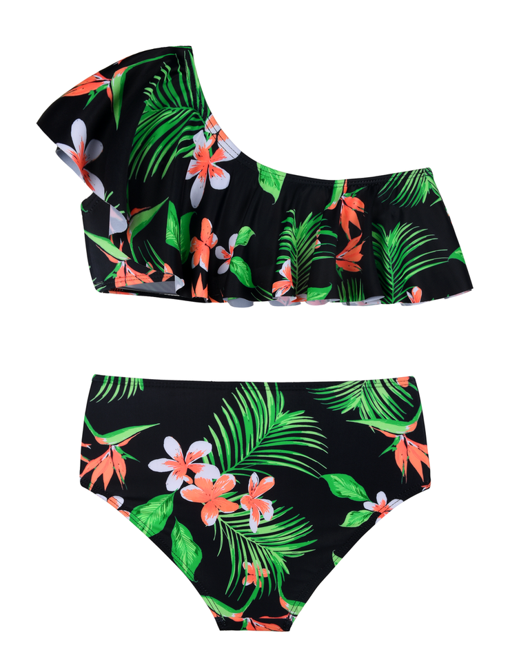 Hilor Girl's Bikini Swimwear Crop Flounce Two Piece Swimsuits Kids One Shoulder Bathing Suits