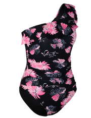 Hilor Women's One Piece Floral Swimsuits One Shoulder Swimwear Asymmetric Ruffle Monokinis Bathing Suits