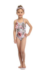 Hilor Girl's One Piece Swimsuits Ruffled Beach Swimwear Kids Cross Back Bathing Suits Monokinis