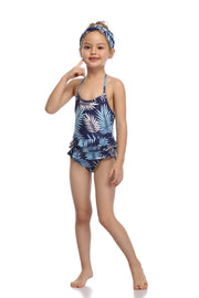 Hilor Girl's One Piece Swimsuits Ruffled Beach Swimwear Kids Cross Back Bathing Suits Monokinis