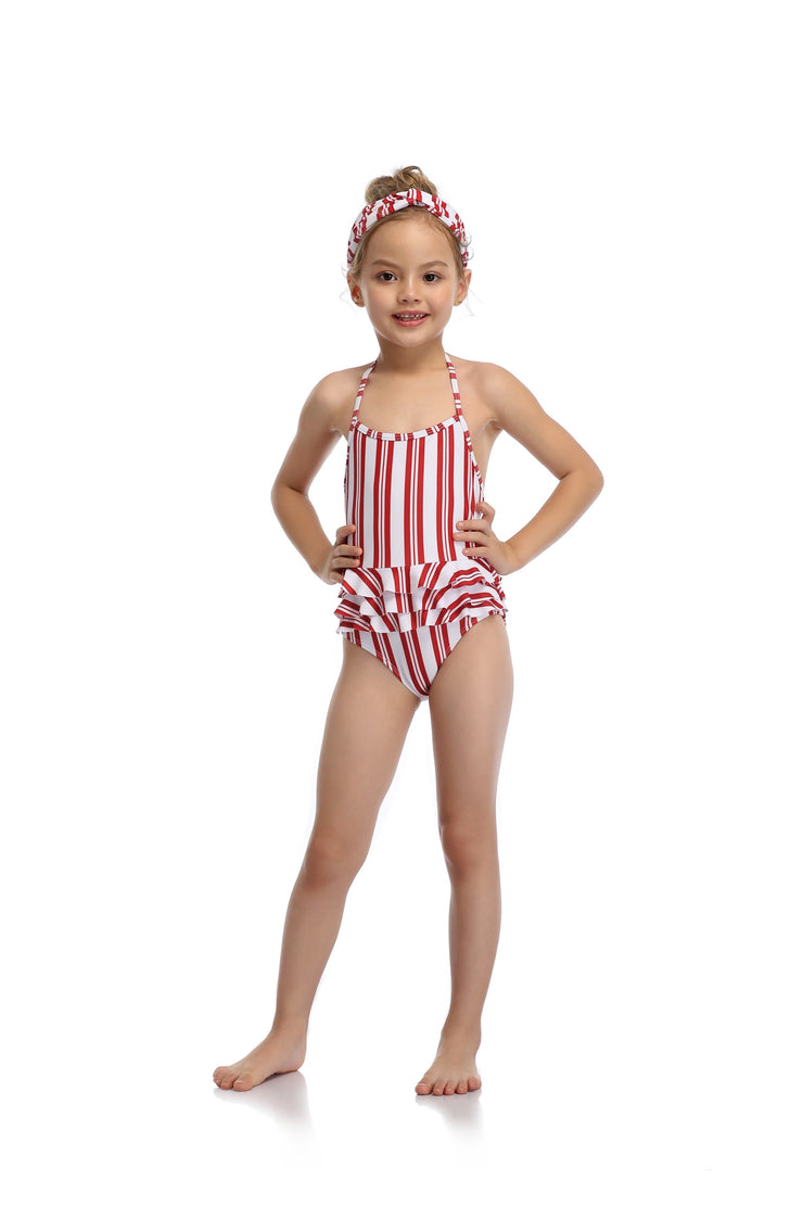 Hilor Girl's One Piece Swimsuits Ruffled Beach Swimwear Kids Cross Back Bathing Suits Monokinis