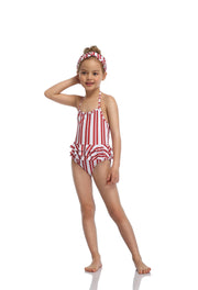 Hilor Girl's One Piece Swimsuits Ruffled Beach Swimwear Kids Cross Back Bathing Suits Monokinis