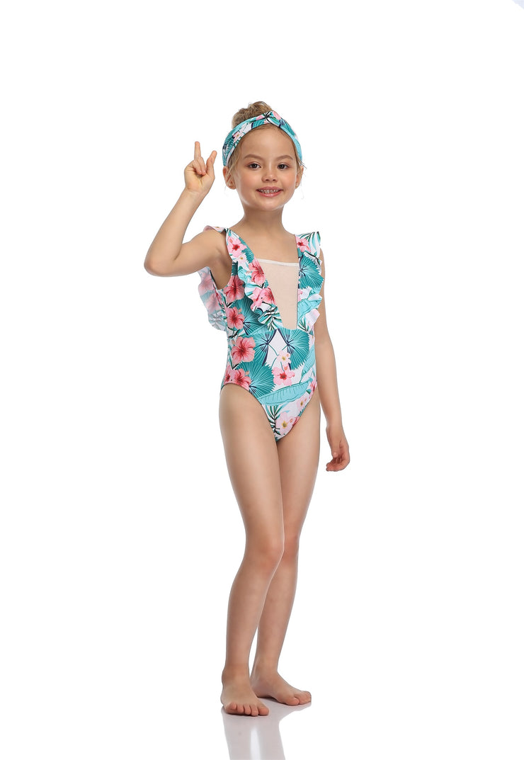 Hilor Girl's One Piece Swimsuits Ruffled Beach Swimwear Kids Cross Back Bathing Suits Monokinis