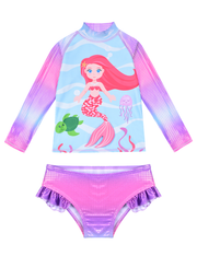 Hilor Girl's Two Piece Mermaid Swimsuits Long Sleeves Rashguard UPF 50+ Tankini Set Bathing Suits