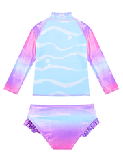 Hilor Girl's Two Piece Mermaid Swimsuits Long Sleeves Rashguard UPF 50+ Tankini Set Bathing Suits