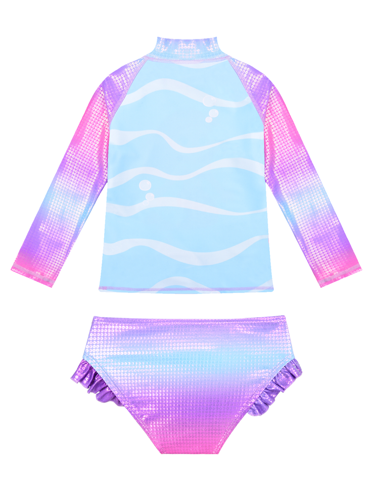 Hilor Girl's Two Piece Mermaid Swimsuits Long Sleeves Rashguard UPF 50+ Tankini Set Bathing Suits