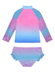 Hilor Girl's Two Piece Mermaid Swimsuits Long Sleeves Rashguard UPF 50+ Tankini Set Bathing Suits