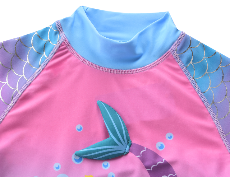 Hilor Girl's Two Piece Mermaid Swimsuits Long Sleeves Rashguard UPF 50+ Tankini Set Bathing Suits