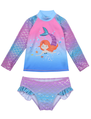 Hilor Girl's Two Piece Mermaid Swimsuits Long Sleeves Rashguard UPF 50+ Tankini Set Bathing Suits