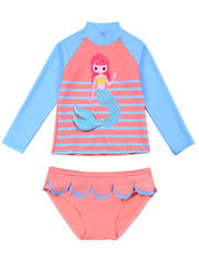 Hilor Girl's Two Piece Mermaid Swimsuits Long Sleeves Rashguard UPF 50+ Tankini Set Bathing Suits