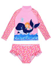 Hilor Girl's Two Piece Mermaid Swimsuits Long Sleeves Rashguard UPF 50+ Tankini Set Bathing Suits