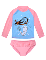 Hilor Girl's Two Piece Mermaid Swimsuits Long Sleeves Rashguard UPF 50+ Tankini Set Bathing Suits