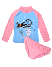 Hilor Girl's Two Piece Mermaid Swimsuits Long Sleeves Rashguard UPF 50+ Tankini Set Bathing Suits