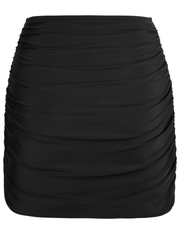 Hilor Women's Shirred High Waisted Swim Skirt Skirted Bikini Bottom Tummy Control Swimwear Bottom