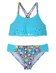 Hilor Girl's Bikini Swimsuits Ruffle Flounce Two Piece Beach Swimwear Tankini Set