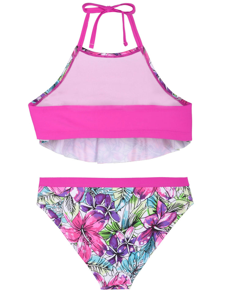 Hilor Girl's Bikini Swimsuits Ruffle Flounce Two Piece Beach Swimwear Tankini Set