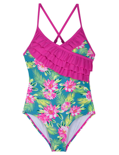 LOV Girls Swimsuit 2-Piece Bikini Swimsuit Ruffle Beach Swimwear Kids  Haler Bathing Suits ,Size 13-14 Years