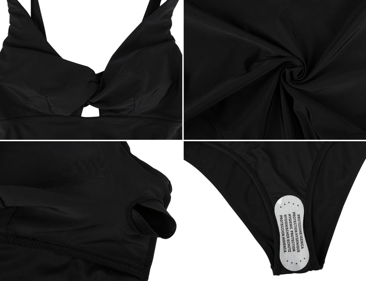 Hilor Women's V Neck One Piece Swimsuit Front Twist Low Back Slimming Bathing Suit Cutout Monokini Swimwear