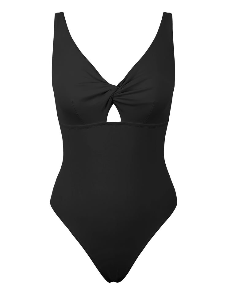 Hilor Women's V Neck One Piece Swimsuit Front Twist Low Back Slimming Bathing Suit Cutout Monokini Swimwear