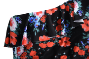 Hilor Women's One Piece Floral Swimsuits One Shoulder Swimwear Asymmetric Ruffle Monokinis Bathing Suits
