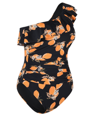 Hilor Women's  One Shoulder One Piece Swimsuits Tummy Control Swimwear Asymmetric Ruffle Monokinis Bathing Suits