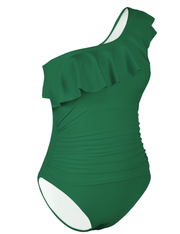 Hilor Women's One Shoulder Swimsuits Tummy Control One Piece Bathing Suits Asymmetric Ruffle Monokini Swimwear