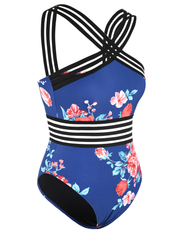Hilor Women's One Piece Floral Swimwear Front Crossover Swimsuits Hollow Bathing Suits Monokinis