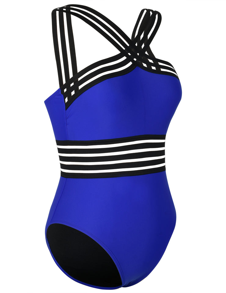 Hilor Women's One Piece Swimsuit - Front Twist, Tummy Control, Retro Monokini, Navy, Size 8