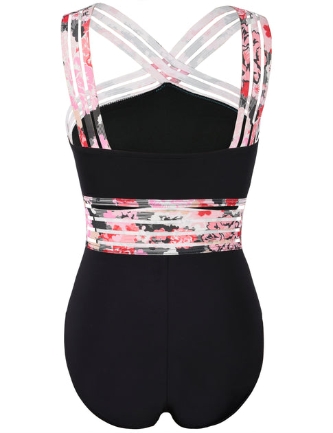 Hilor Women's One Piece Swimsuit - Front Crossover Hollow Monokini Black & Green