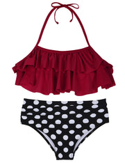 Hilor Girl's Bikini Set Crop Flounce Two Piece Swimsuits Kids Haler Bathing Suits