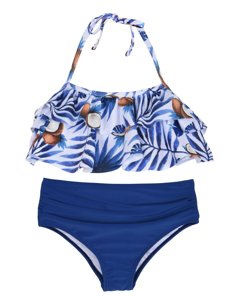 Hilor Girl's Bikini Set Crop Flounce Two Piece Swimsuits Kids Haler Bathing Suits