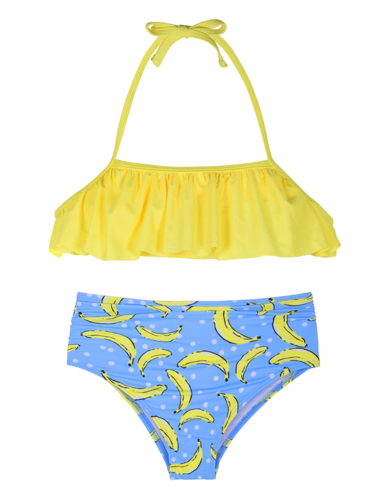 Hilor Girl's Bikini Set Crop Flounce Two Piece Swimsuits Kids Haler Bathing Suits