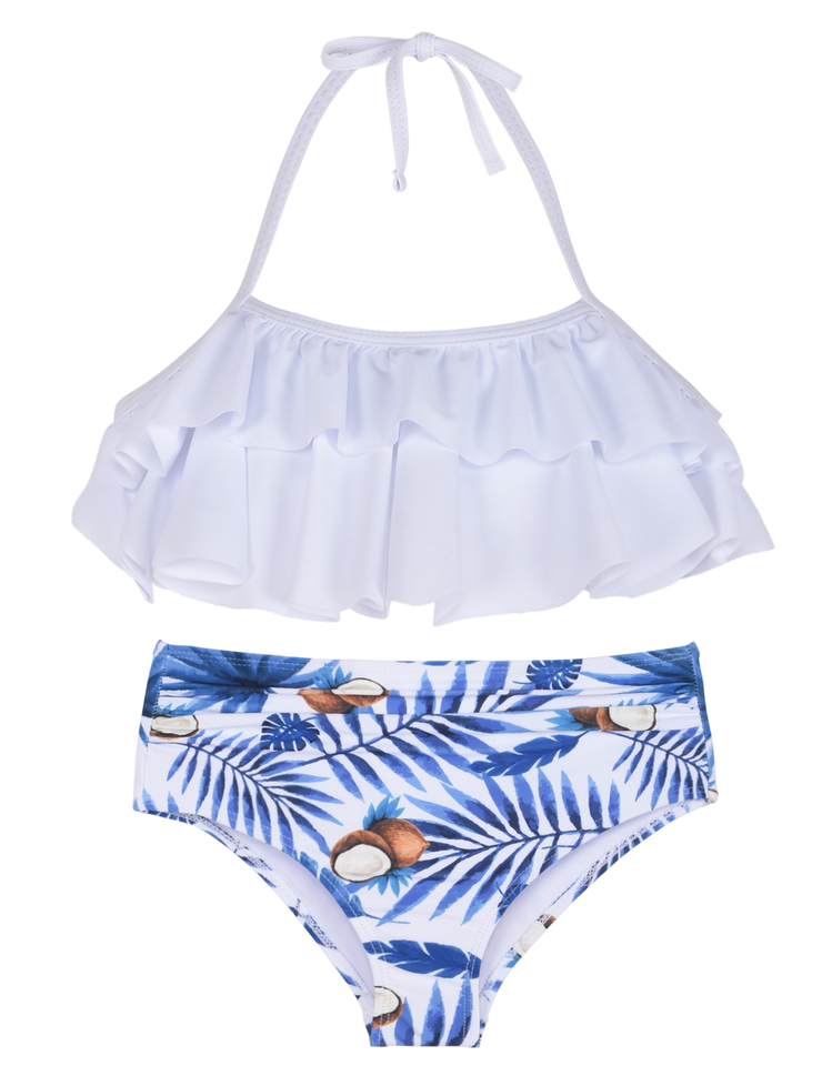 Hilor Girl's Bikini Set Crop Flounce Two Piece Swimsuits Kids Haler Bathing Suits