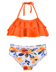 Hilor Girl's Bikini Set Crop Flounce Two Piece Swimsuits Kids Haler Bathing Suits