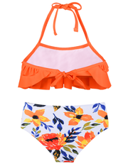 Hilor Girl's Bikini Set Crop Flounce Two Piece Swimsuits Kids Haler Bathing Suits