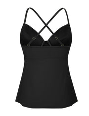 Hilor Women's Underwire Tankini Top Swimwear Twist V Neck Swimsuit Top for Big Busted Flared Flowy Bathing Suits Top