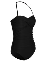Hilor Women's Bandeau One Piece Swimsuits Front Twist Swimwear Ruched Bathing Suits Tummy Control