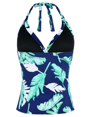 Hilor Women's Plunging V Neck Halter Swim Tops New Version Shirred Tankini Top