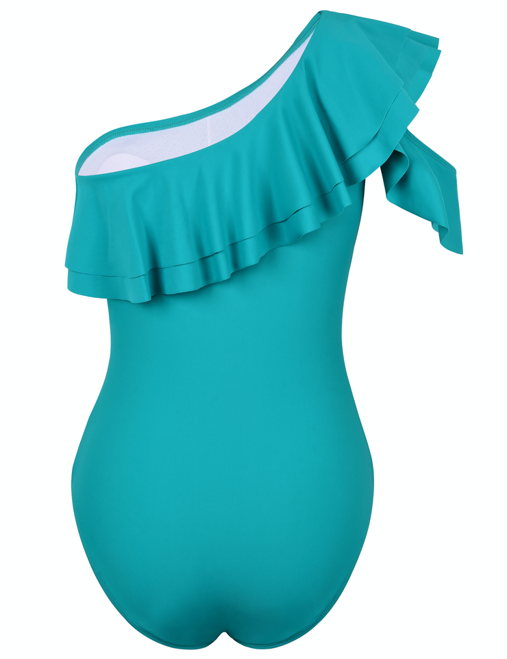 Hilor Women's One Shoulder Swimwear Asymmetric One Piece Swimsuits Ruffled Bathing Suits